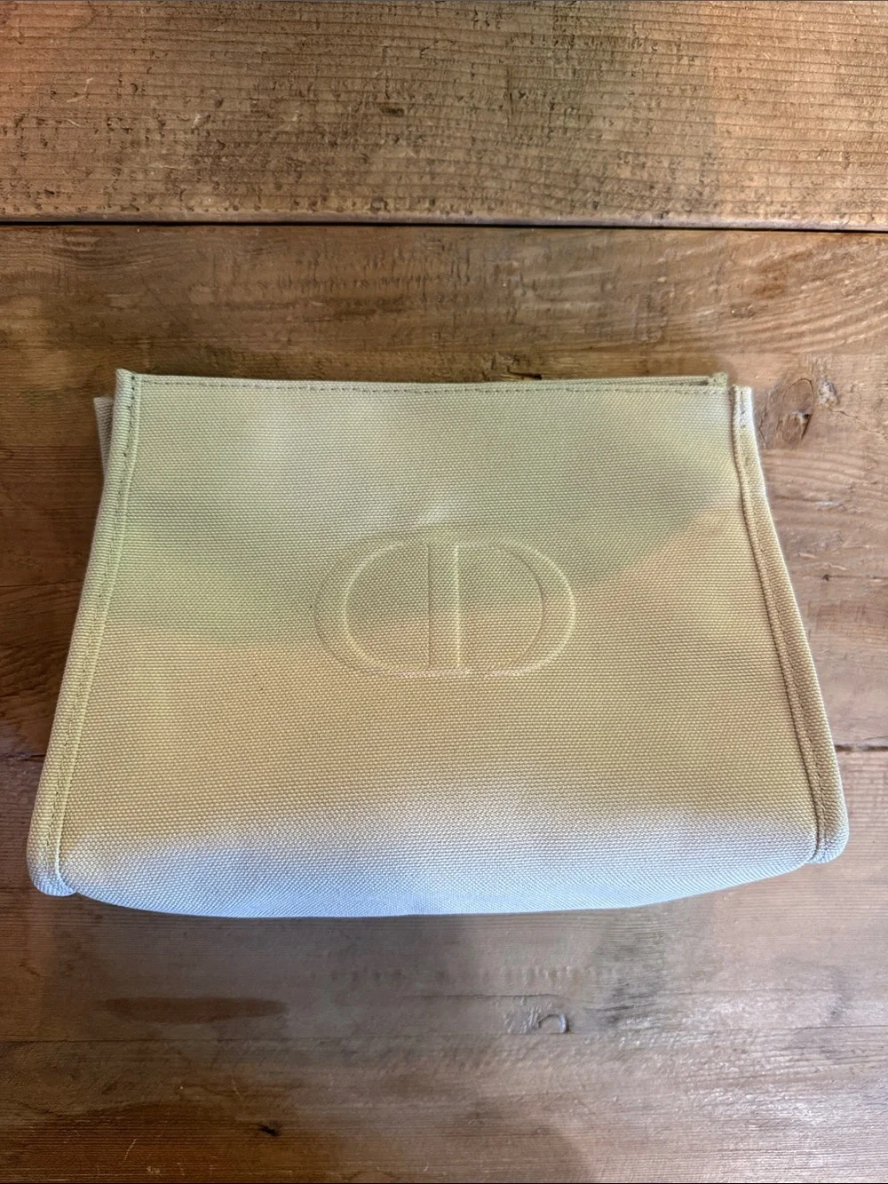 Dior Cream Canvas Cosmetic Pouch with Embossed Logo